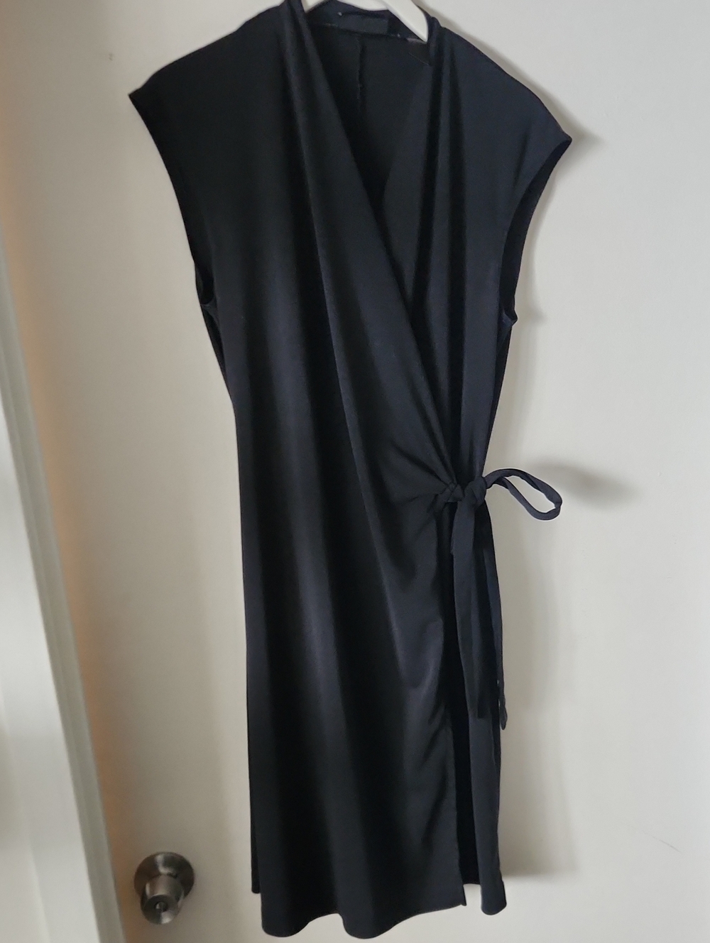 New York & Company Black Wrap Midi Dress with Side Tie